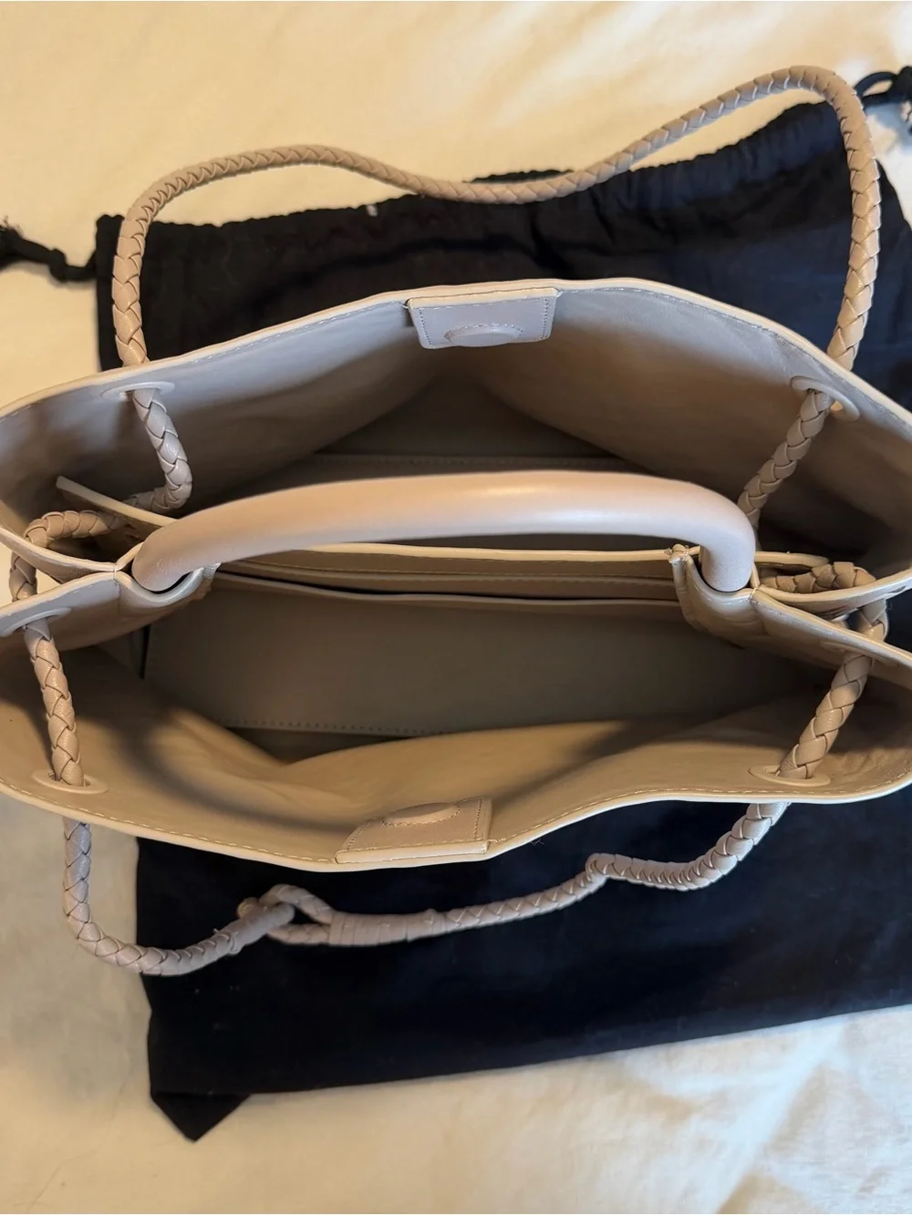 Quince Woven Leather Satchel in Blush Beige